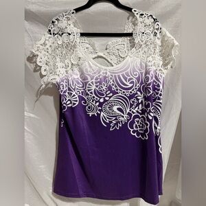 Lace Purple Ombré Top with Open Back by Bi Fang Sz XL